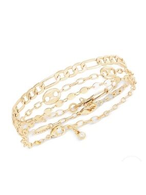 ON 34th 3-Piece Set Mariner & Chain Link Bracelets Wear all or one Gold-tone NWT